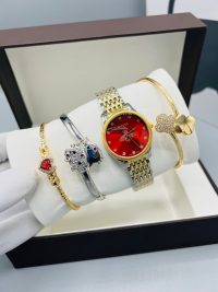 4 In 1 Gold women Wristwatch with never fading bracelets