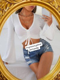 Chic White Long Sleeve Crop Top - Image 3