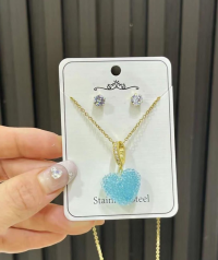 Stunning Fancy Blue Ice Pendant Gold Necklace