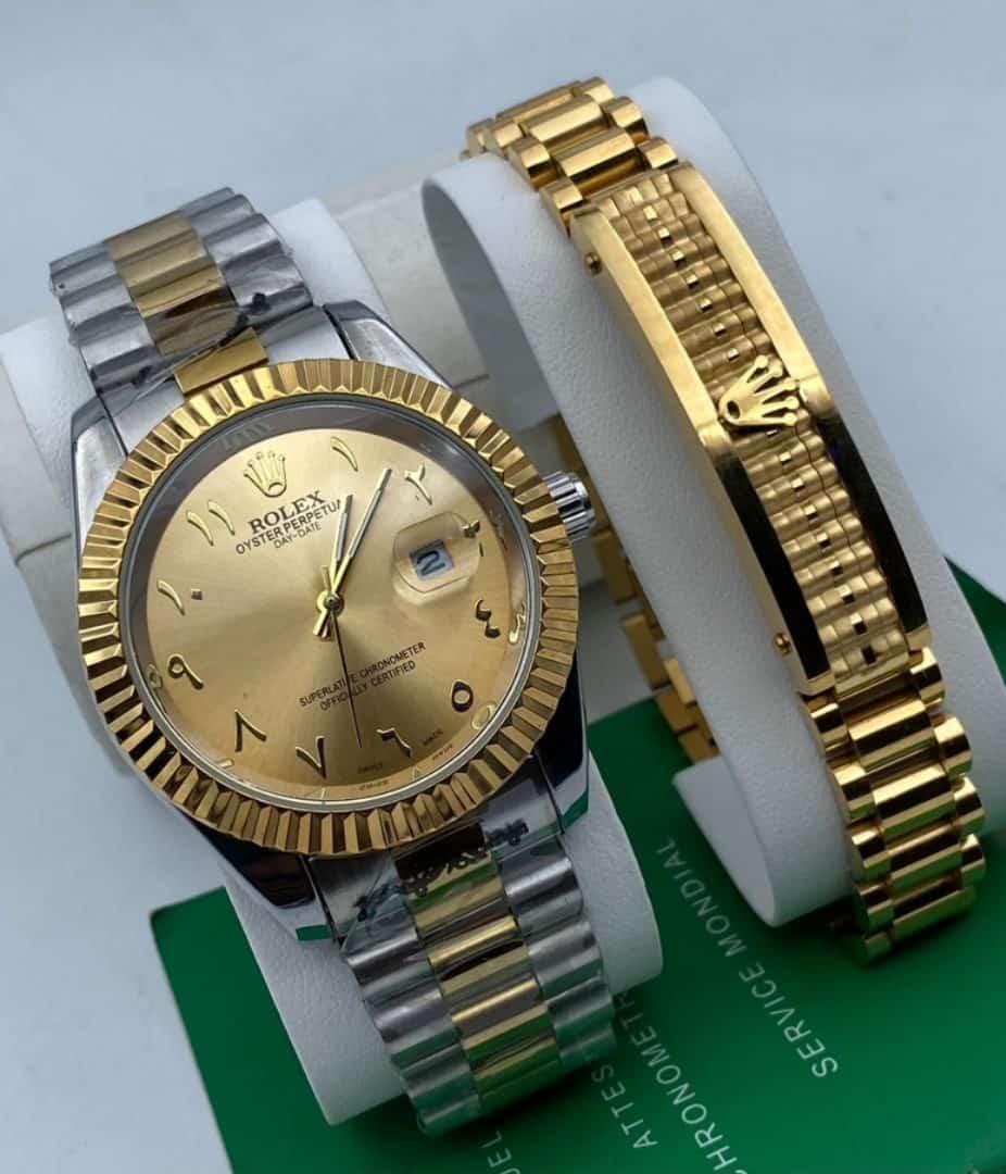 Men s Rolex Wrist Watch Bracelet In Silver And Gold Design